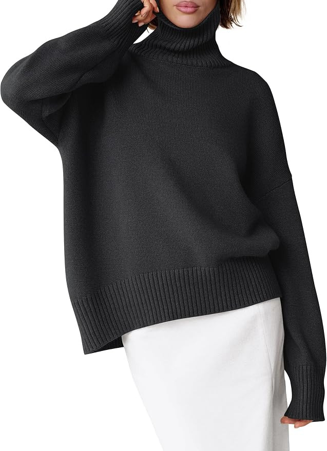 ANRABESS Womens Turtleneck Sweaters Oversized Chunky Long Sleeve Knit High Low Hem Pullover Top 2... | Amazon (US)