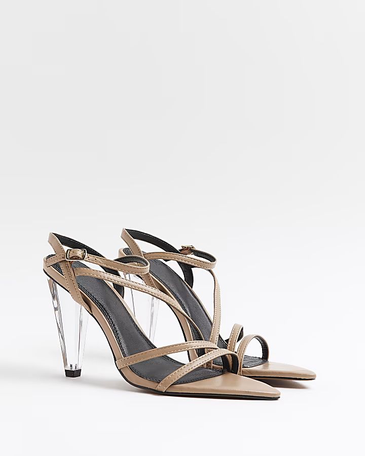 Beige patent perspex heeled sandals | River Island (US)