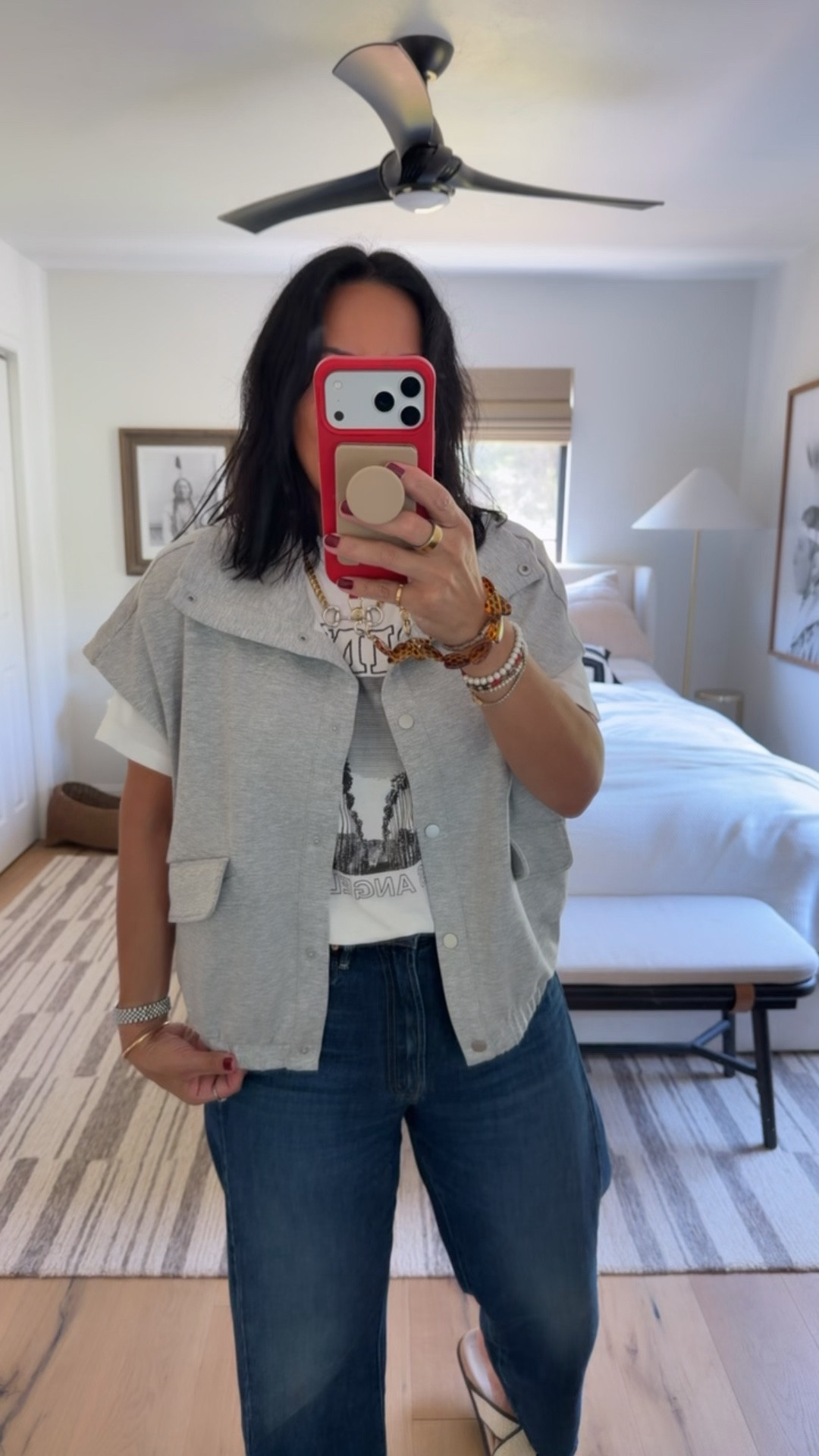 I did a size medium in the vest, but I think the large would have also been a cute fit. T-shirt size medium, jeans size 30 (I’m a curvy size 8), shoes fit tts.

#LTKSaleAlert #LTKOver40 #LTKMidsize