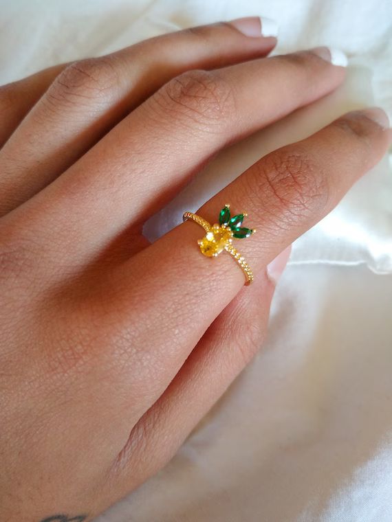 Pineapple 16k gold plated ring fruit ring Adjustable rings | Etsy | Etsy (CAD)
