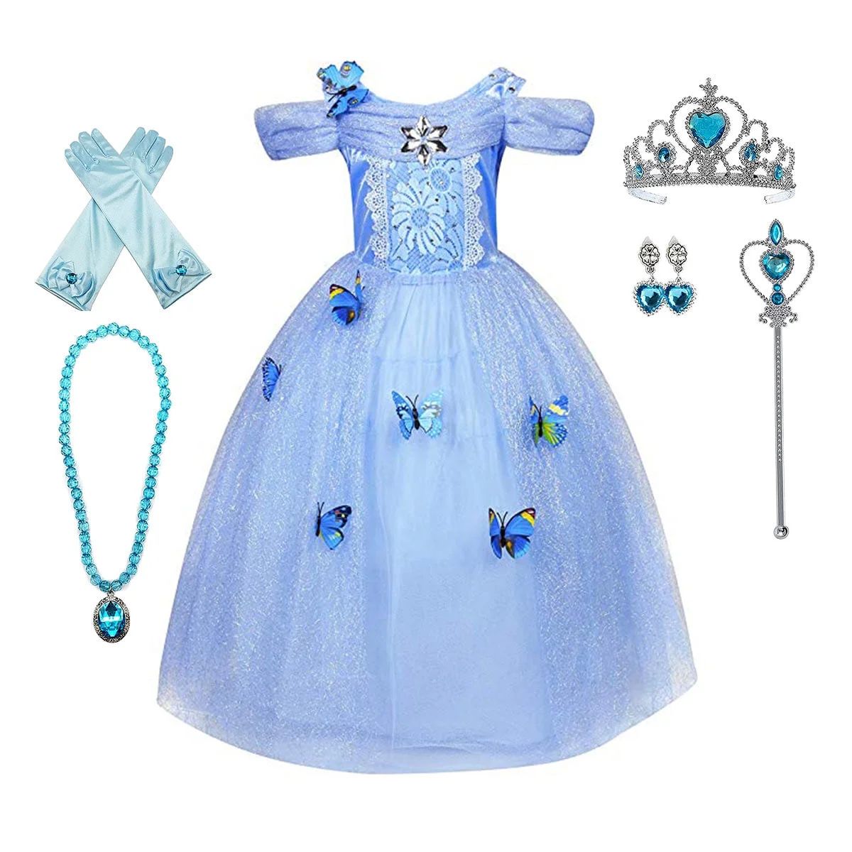 Girls Princess Cinderella Belle Aurora Jasmine Dress Up Costume Halloween Fancy Dress with Access... | Walmart (US)