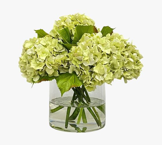 Faux Green Hydrangea In Glass Vase | Pottery Barn (US)