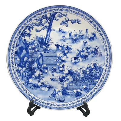 Blue and White Porcelain Plate with Children Playing | Wayfair North America