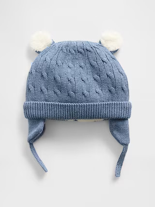 Baby Sherpa-Lined Cable-Knit Bear Beanie | Gap (US)