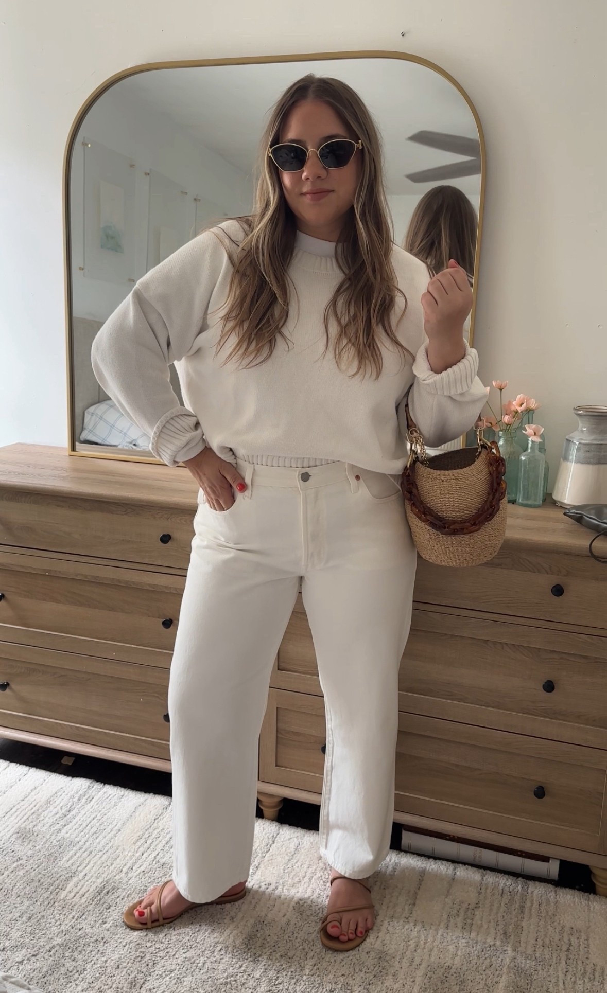 Sweater- ivory wearing medium ( boyfriend fit) 

Jeans- size up! I sized up for this fit and theyll loosen as you wear too for that lived in loose look 

Tee- tts but i sized up for length to tuck 

White jeans
White tee
Levis
Jcrew
Ankle jeans

#LTKSummerEdit #LTKPetite #LTKFindsUnder100