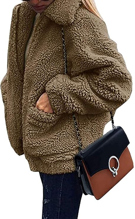 PRETTYGARDEN Women's 2022 Fashion Winter Coat Long Sleeve Lapel Zip Up Faux Shearling Shaggy Over... | Amazon (US)