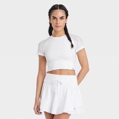 Women's Seamless Crop Short Sleeve Shirt - JoyLab™ White L | Target