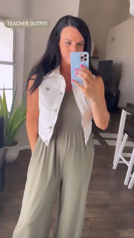 I sized up to a M in this jumpsuit. Love the vest for a layer for teaching— would also recommend a denim jacket over!

#LTKsalealert #LTKfindsunder50 #LTKSeasonal