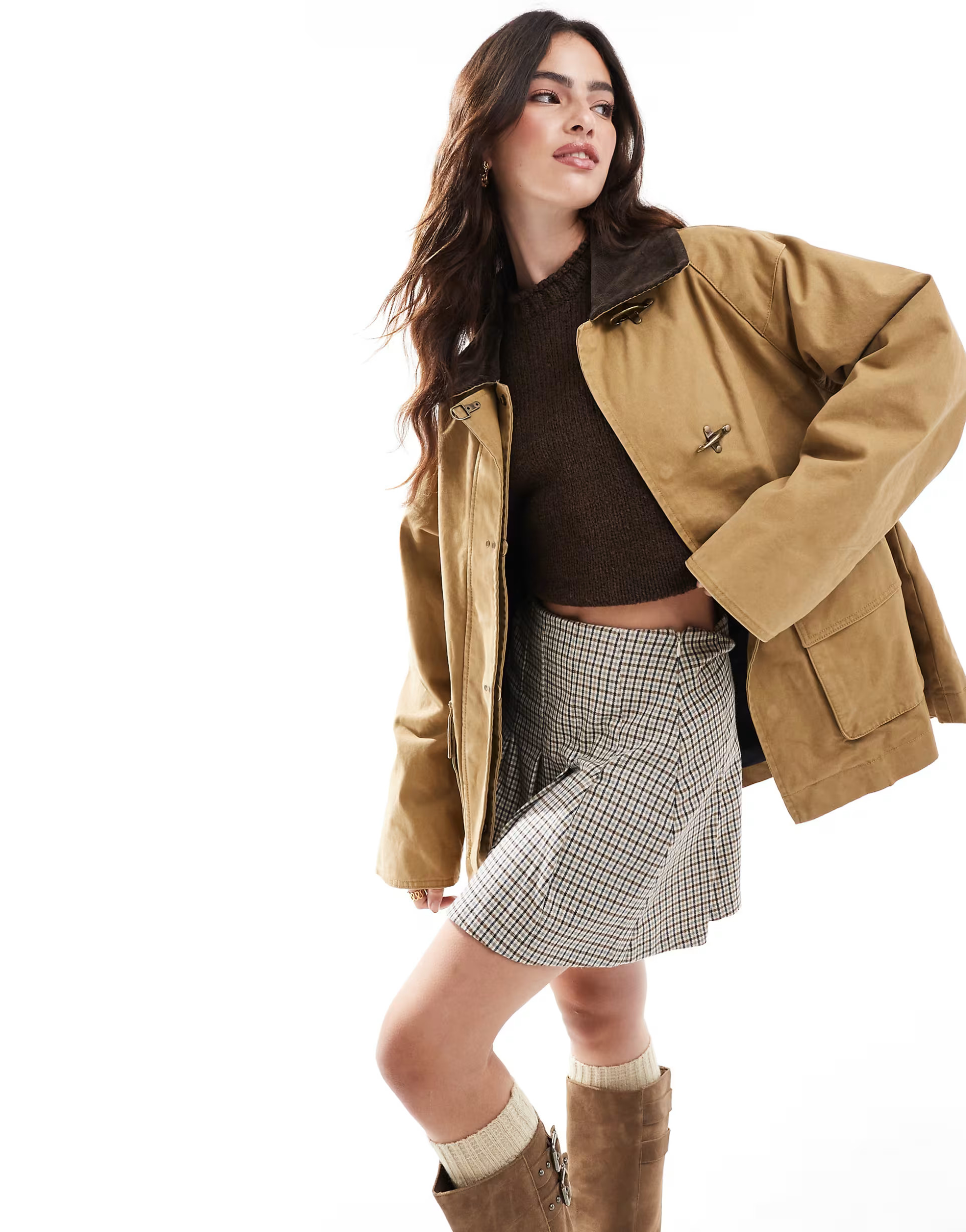 Mango premium contrast collar parka jacket in beige | ASOS (Global)