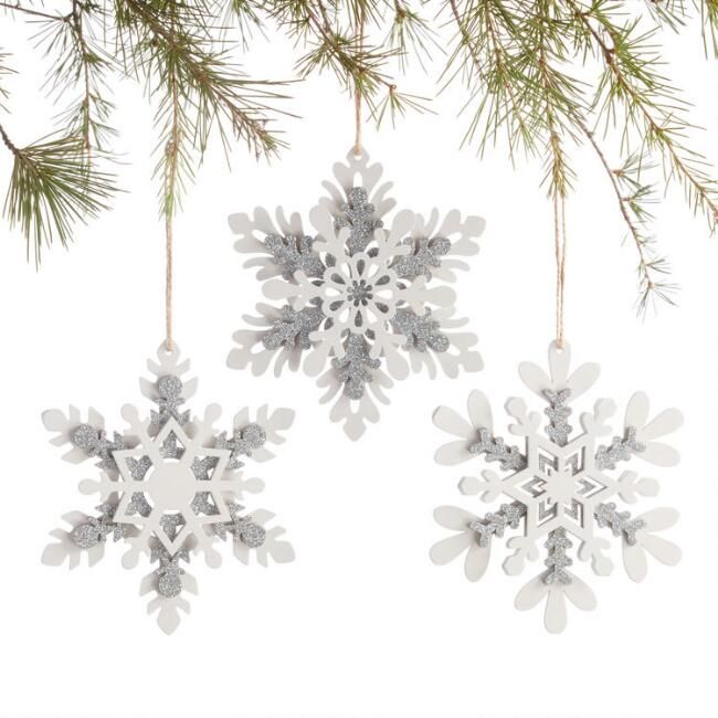 Layered Laser Cut Wood Snowflake Ornaments Set Of 3 | World Market