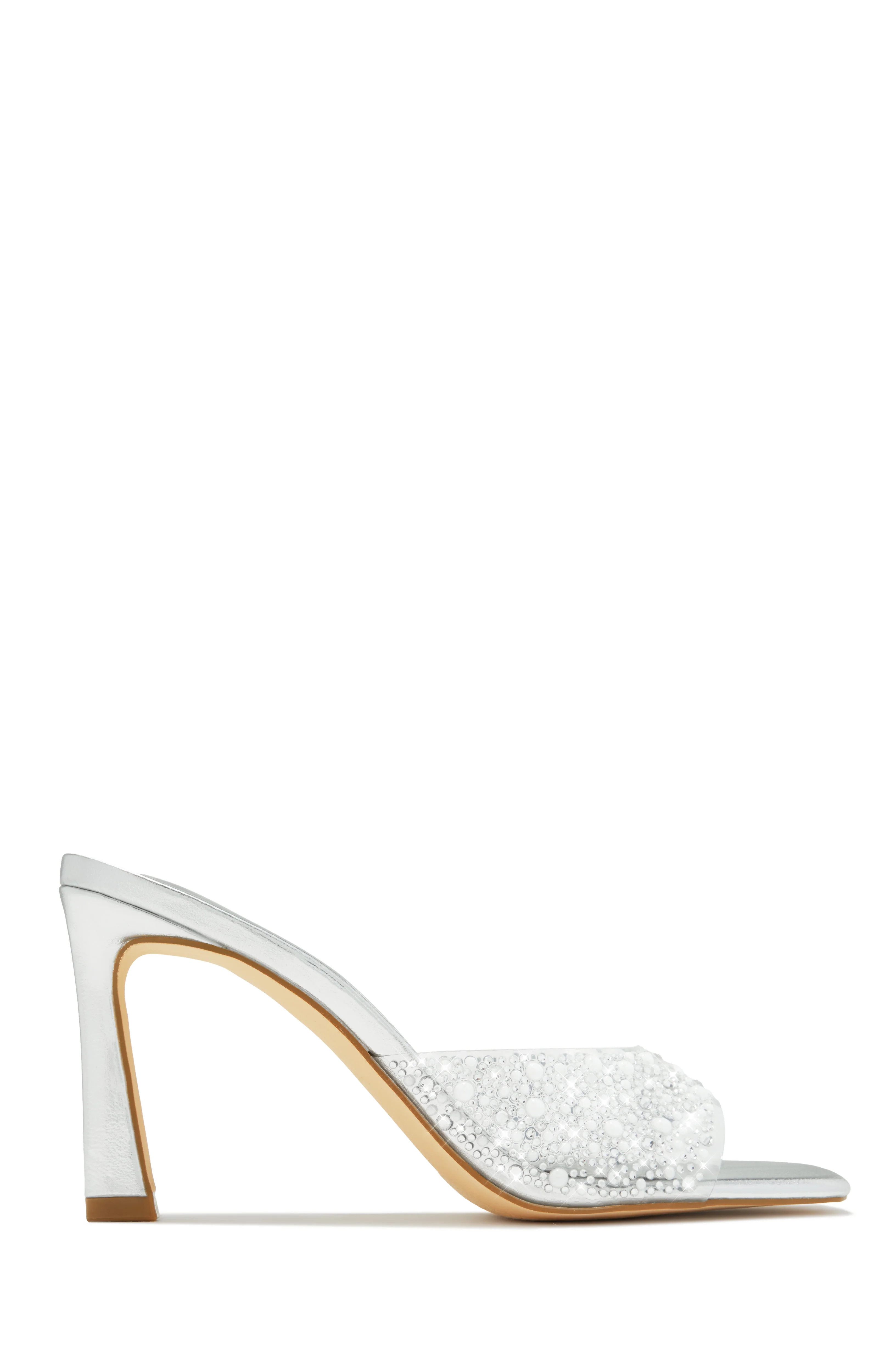 Gaia Embellished Mule Heels - Silver 7.5 / Silver | MISS LOLA