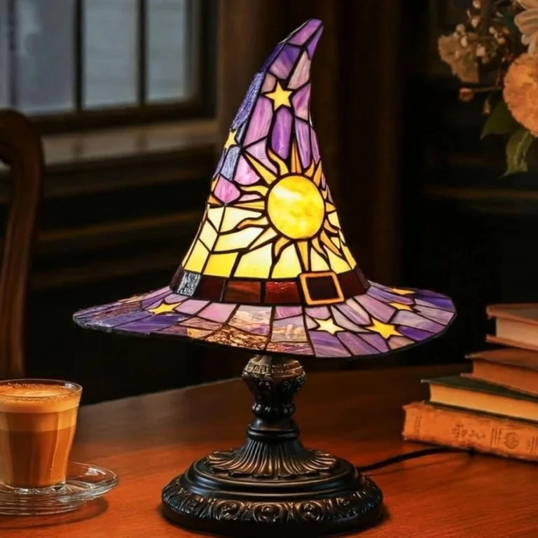 Stained Glass Witch Hat Lamp(12 in), USB Powered Gothic Wizard Hats Night Light, Halloween Home D... | Walmart (US)