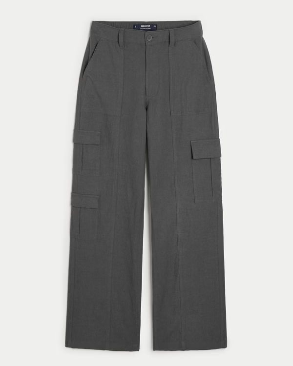 Ultra High-Rise Baggy Linen Blend 3-Pocket Cargo Pants | Hollister (US)