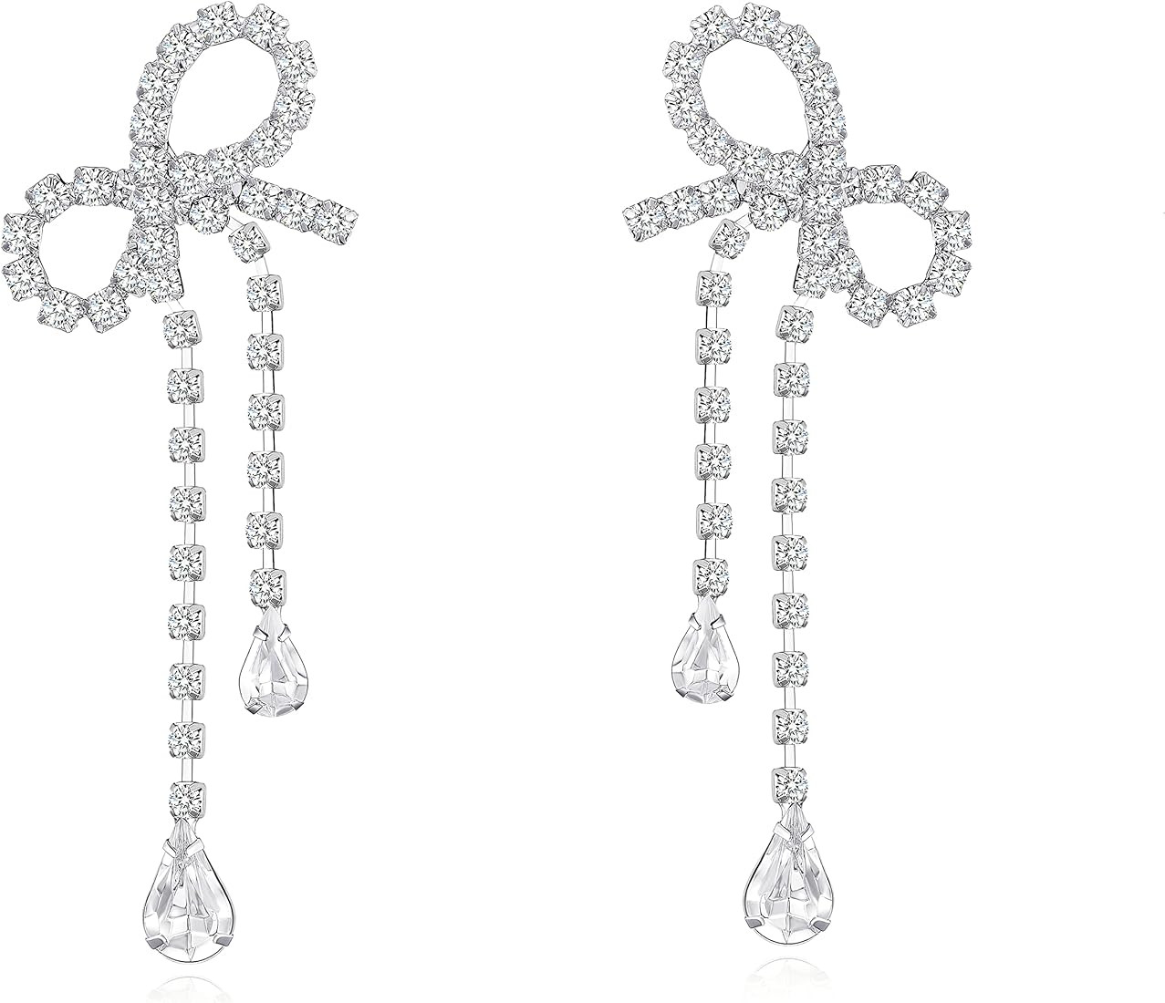 FAUTHENTICUTE Silver CZ Drop Earring for Women, Bow Drop Earrings | Amazon (US)