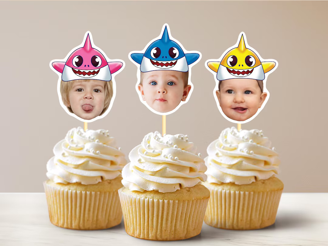 Baby Shark Hat Custom Face Cupcake Toppers Baby Shark Cupcakes Girl Baby Shark Cupcake Toppers Ba... | Etsy (US)