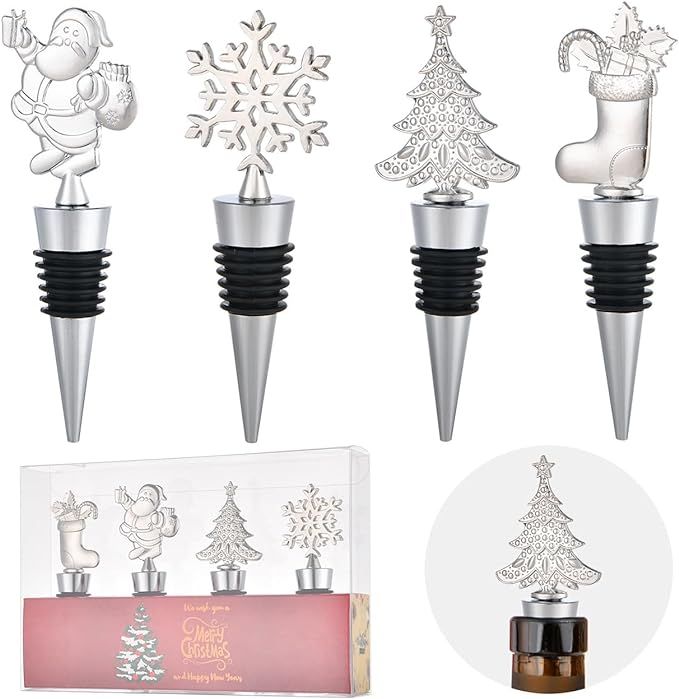 Christmas Wine Stopper for Decorative Set of 4 Alloy Xmas Wine Bottle Stoppers Winter Decor Holid... | Amazon (US)