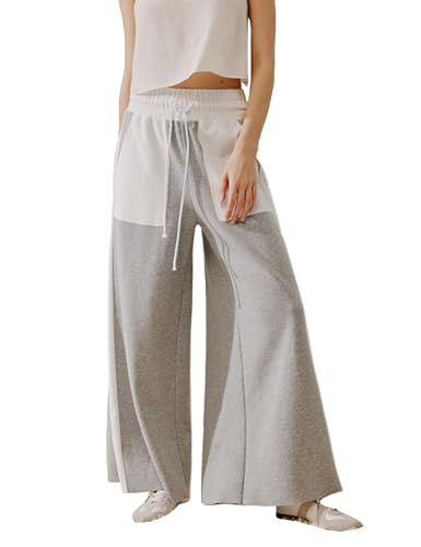 Women's Wide Leg Pants High Waisted Casual Flowy Pants Patchwork Two-Tone Color Block Drawstring ... | Amazon (US)