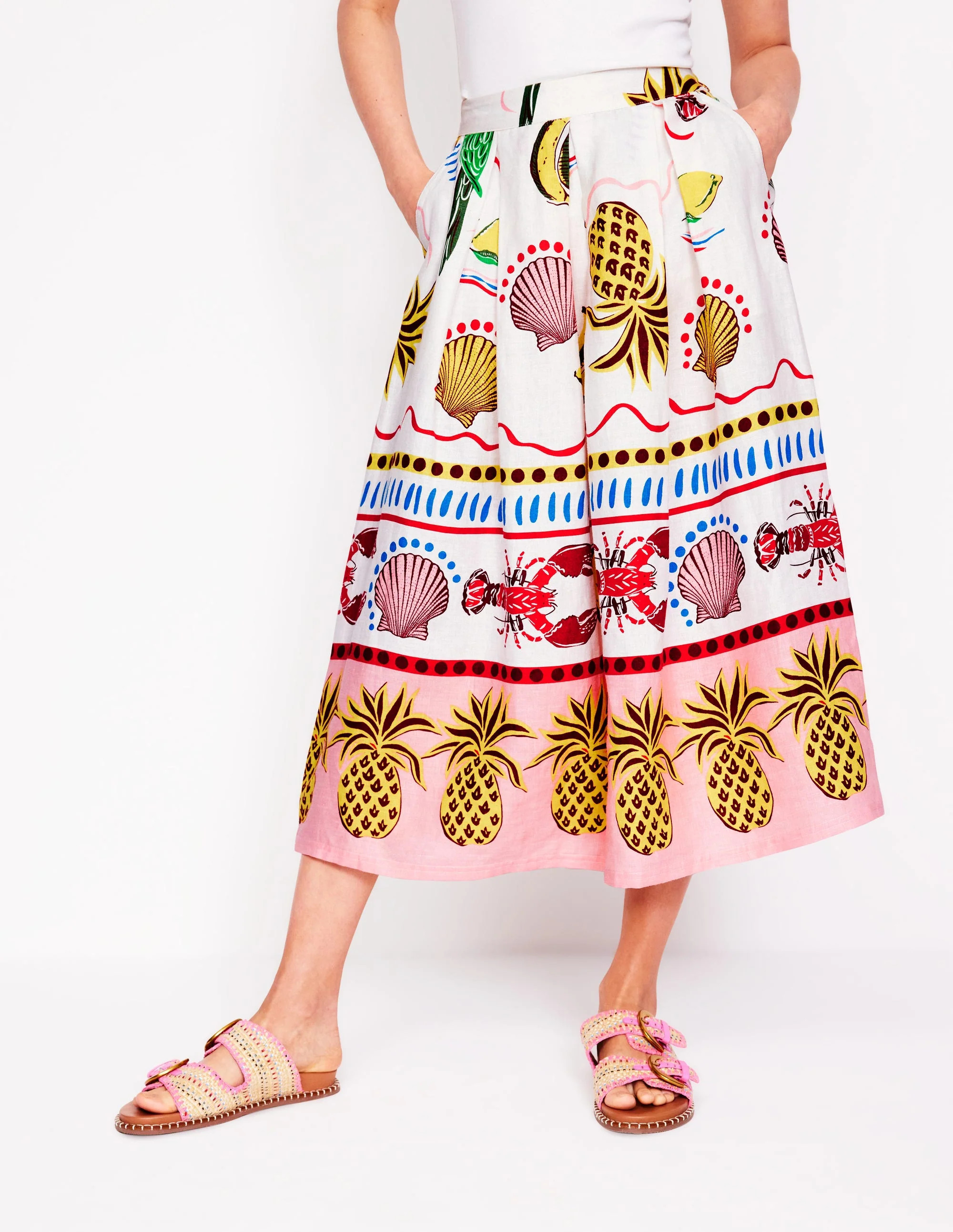 Verity Linen Midi Skirt-Multi, Tropical Bonanza | Boden (US)