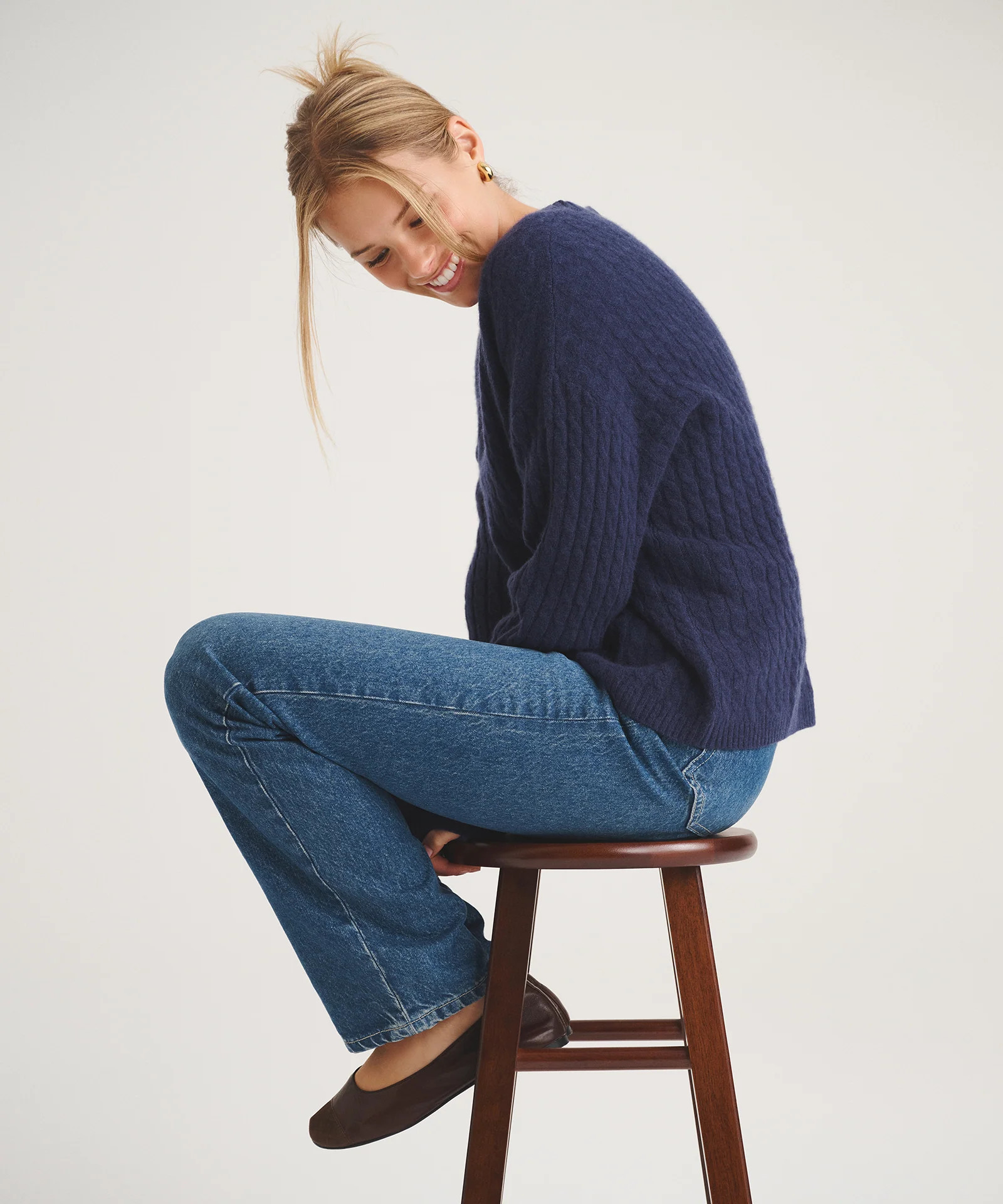 Basic Cashmere Cable Knit Crewneck Sweater | NAADAM