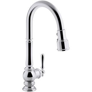 Artifacts Single-Handle Pull-Down Sprayer Kitchen Faucet in Polished Chrome | The Home Depot