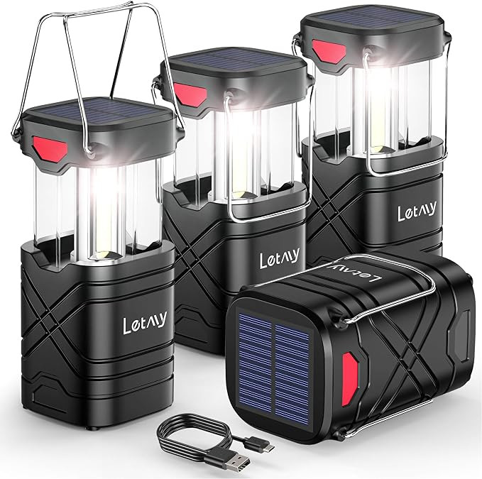 LETMY 4 Pack Camping Lantern, Rechargeable LED Lanterns, Solar Lantern Battery Powered Hurricane ... | Amazon (US)