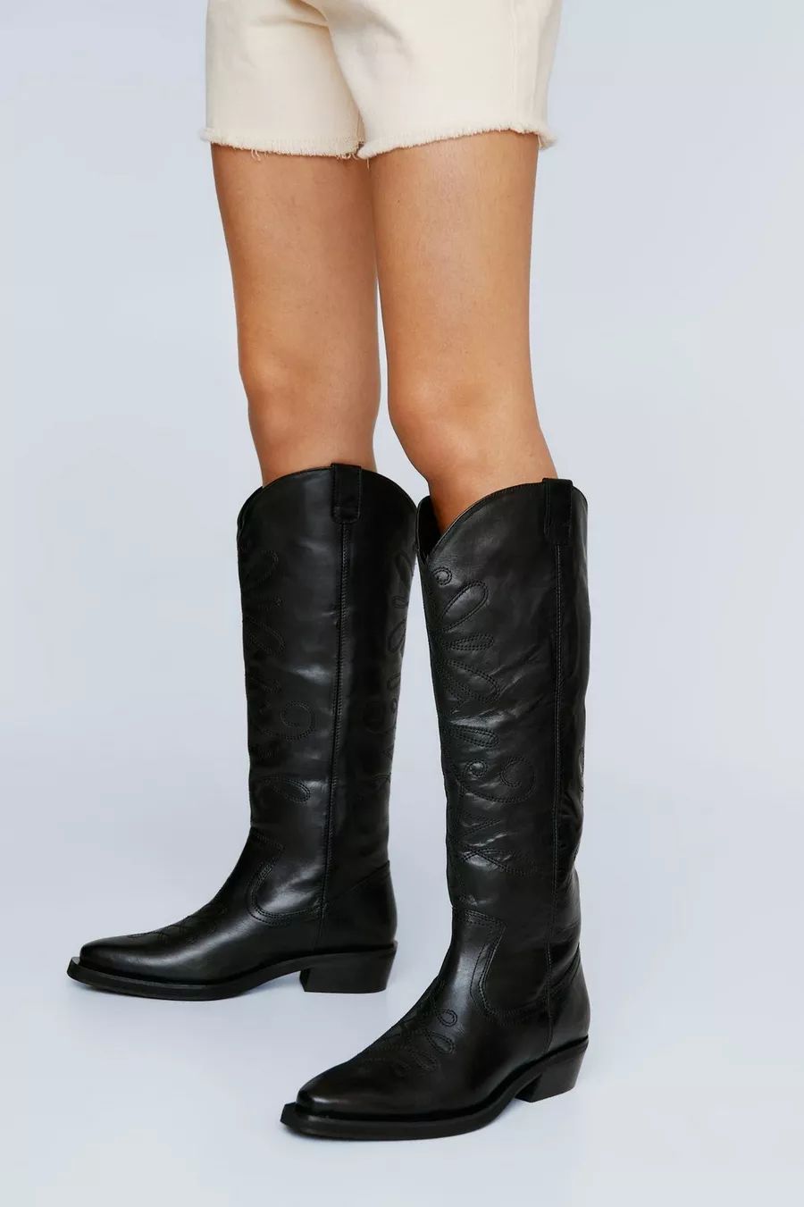 Real Leather Stitched Western Boots | Nasty Gal (US)