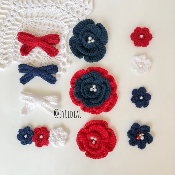 Handmade Crochet Bow Flower Clip Headbands Baby July 4th Hair Accessories | Etsy (US)