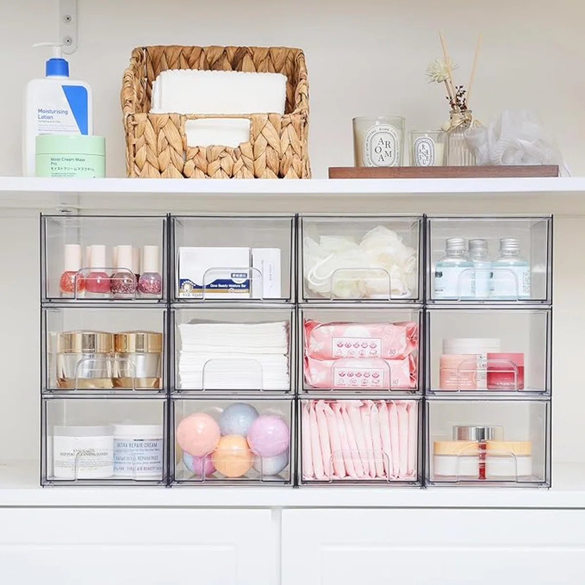 4 Pack Clear Stackable Storage Drawers, 4.4'' Tall Acrylic Bathroom Makeup Organizer,Plastic Stor... | Wayfair North America