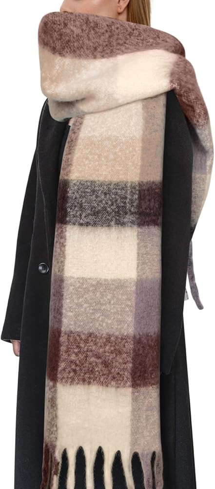 Womens Scarf Winter Big Colorful Checked Thick Warm Soft Scarves Casual Tassel Blanket Scarf | Amazon (US)