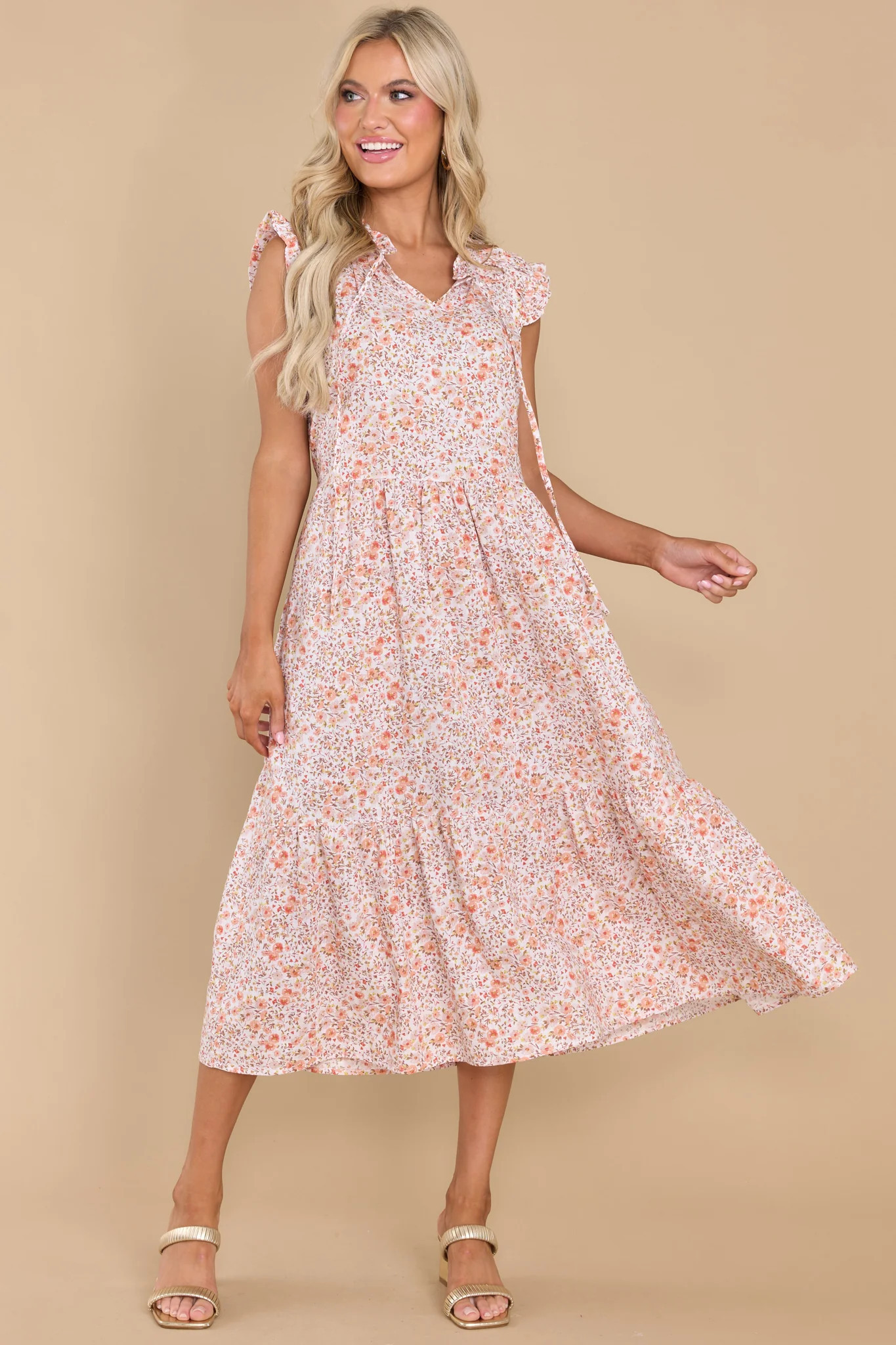 Pretty In Petals Ivory Floral Print Maxi Dress | Red Dress 