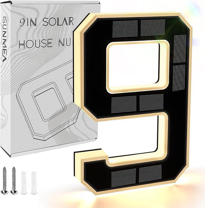 ISUNMEA 9 Inch Solar Lighted House Numbers for Outside, Light Up Waterproof LED Address Numbers S... | Amazon (US)