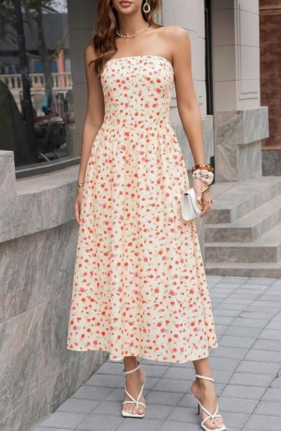 The pretty maxi summer dress that feels made for wedding guest plans, garden parties, vacation dinners, and sunny weekend events.  🌸 Strapless smocked top, flowy floral skirt, and pockets make it easy, feminine, and flattering without trying too hard. 

Add to cart before your size is gone. 🤍

#LTKSeasonal #LTKWedding #LTKMidsize