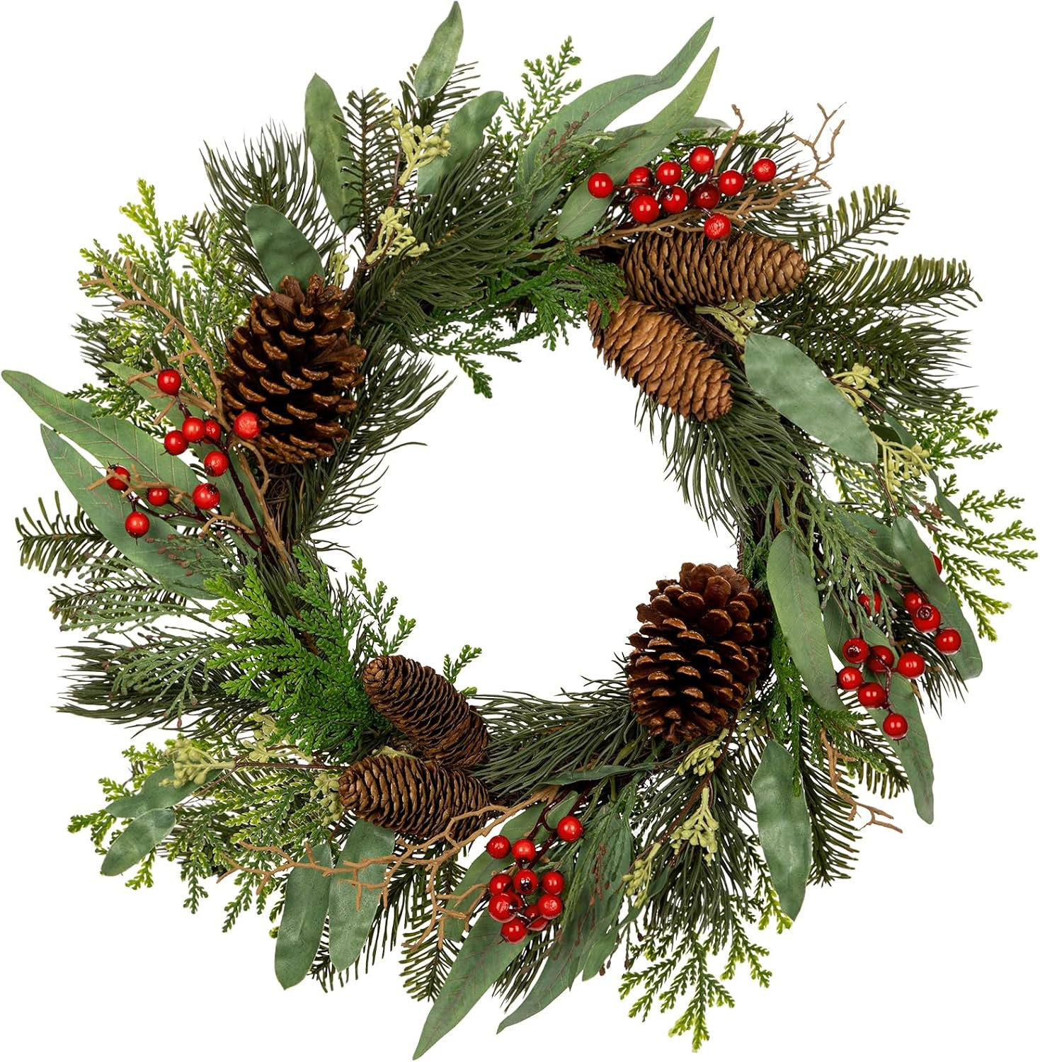 20 Inch Christmas Wreath, Christmas Wreath for Front Door Christmas Winter Wreath with Red Berrie... | Amazon (US)