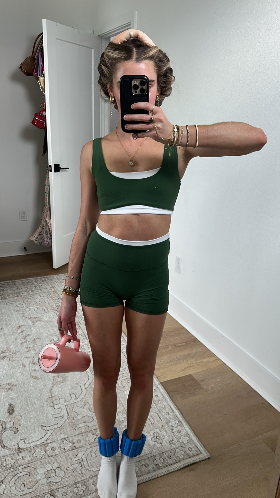 YPB studioFLEX Double-Layered Sports Bra size XS in Forest Green; YPB studioFLEX Bike Short size XS in Forest Green

My workout and workout gear for my daily workout. I take pilates classes from @lexfish on Instagram she has a whole online platform and membership! Most of my pilates gear and tools are from Bala. Bala use code SLOANE15. 
#workoutgear #workoutwear #pilates #ootd #outfit #athleticwear #athleticoutfit #bikershorts #sportsbra #pilatesoutfit #athleisure #bala #pilatesworkout #pilateslovers #pilatestiktok #balabangles

#LTKfitnessgoals #LTKootd #LTKActive