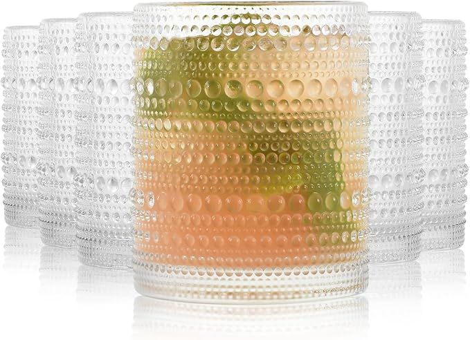 Hobnail Drinking Glasses Set of 6, Vintage Glassware 11oz, Glass Tumblers for Water, Juice, Cockt... | Amazon (US)