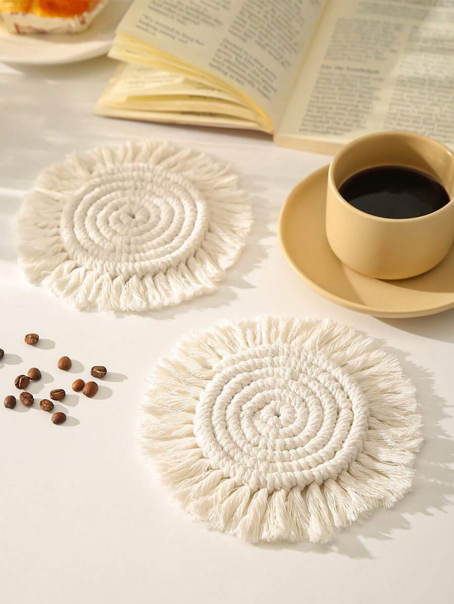 Beige Coaster, Macrame Placemats, Coasters For Drinks Absorbent, Macrame Handmade Woven Coasters ... | SHEIN
