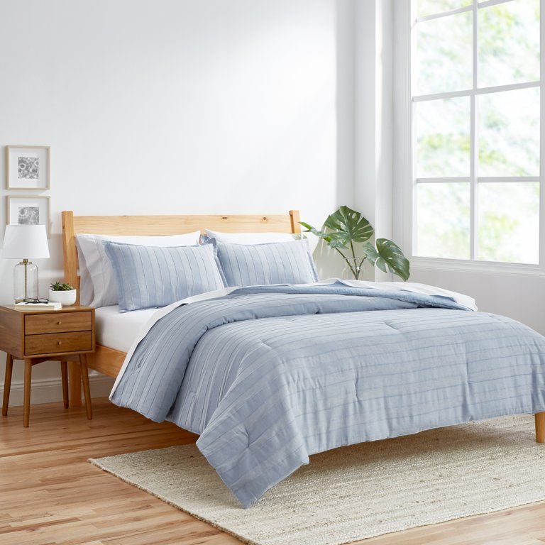 Gap Home Clipped Stripe Organic Cotton Comforter Set, Full/Queen, Blue, 3-Pieces | Walmart (US)
