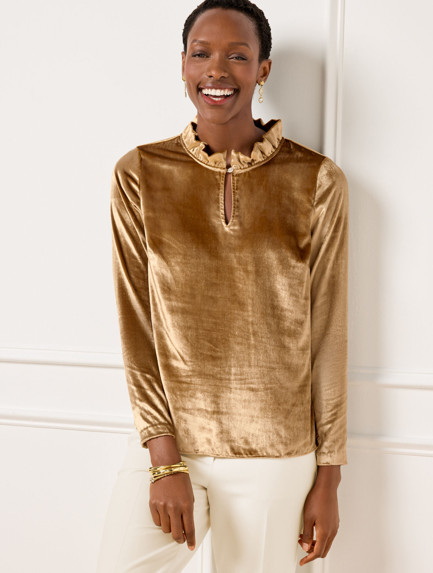 Velvet Ruffle Neck Top | Talbots