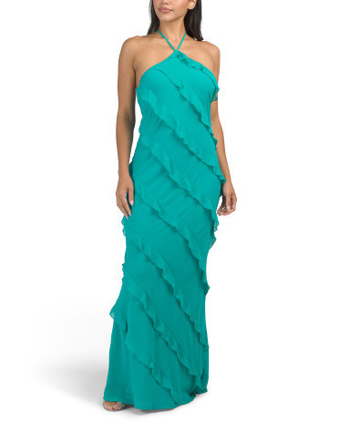 Chiffon Ruffle Detail Halter Neck Dress for Women | Polyester | Marshalls