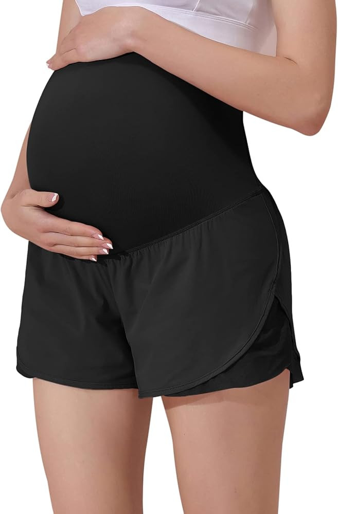 Maacie Women Maternity Layered Fast Drying Yoga Shorts with Liner Inner Pocket | Amazon (US)
