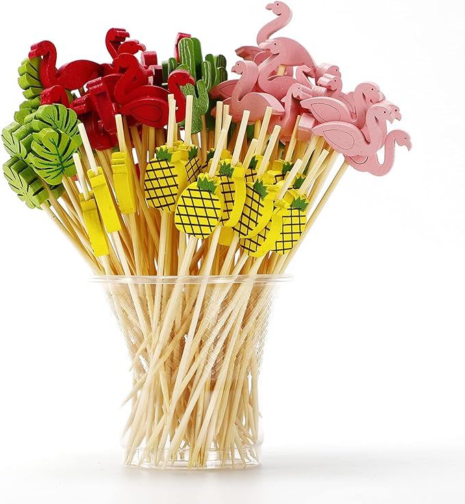 100PCS Cocktail Picks Food Picks Bamboo Toothpick for Flamingo Pineapple Party Decorations, Beach... | Amazon (US)