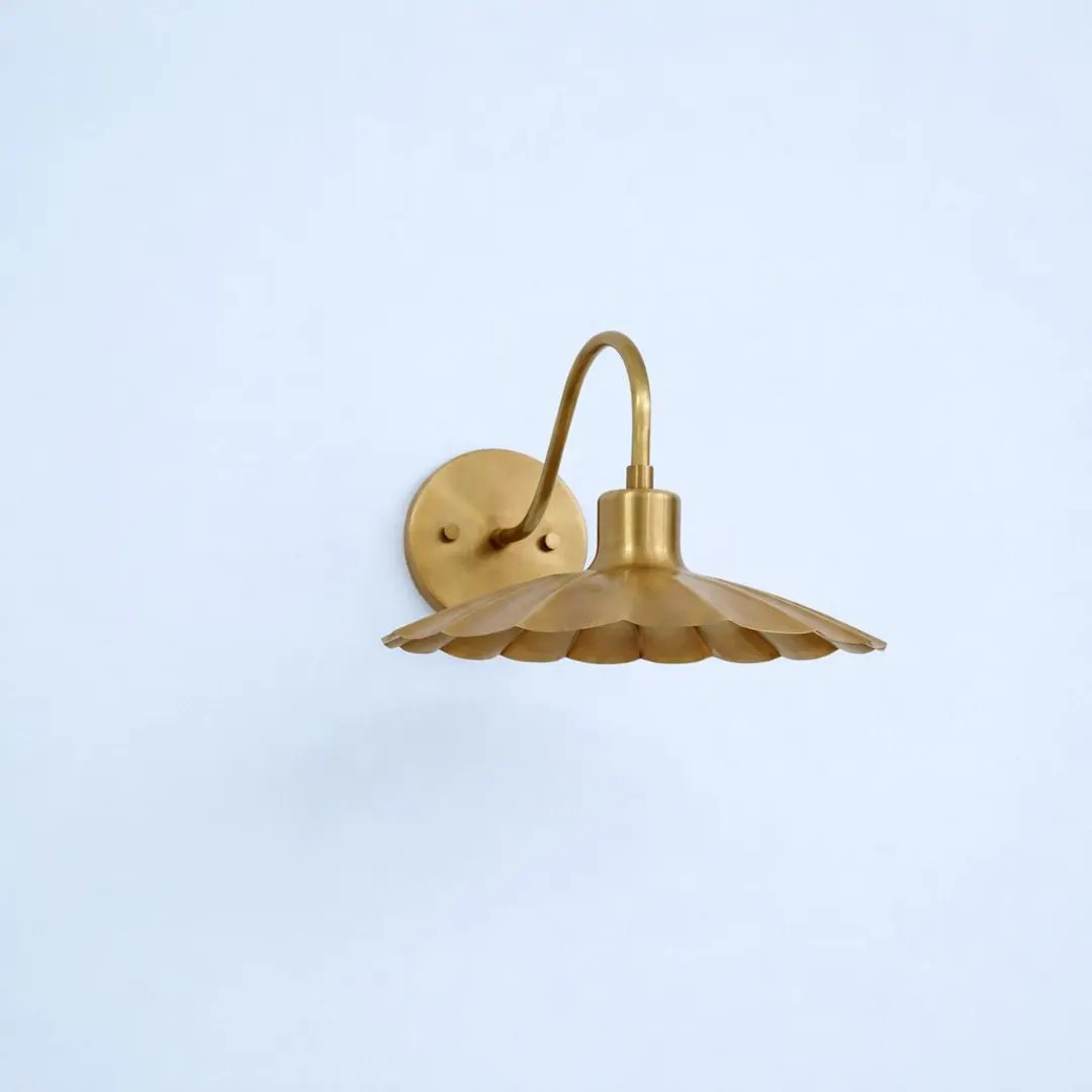 Brass Scalloped Wall Sconce - Vintage Farmhouse Bedside Lighting | Etsy (US)