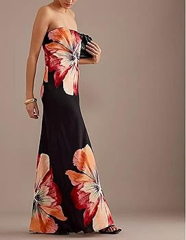 ROAONOCOMO Women's Y2K Floral Long Tube Dress - Red, S/M/L - Off Shoulder, Strapless, Maxi - Casu... | Amazon (US)