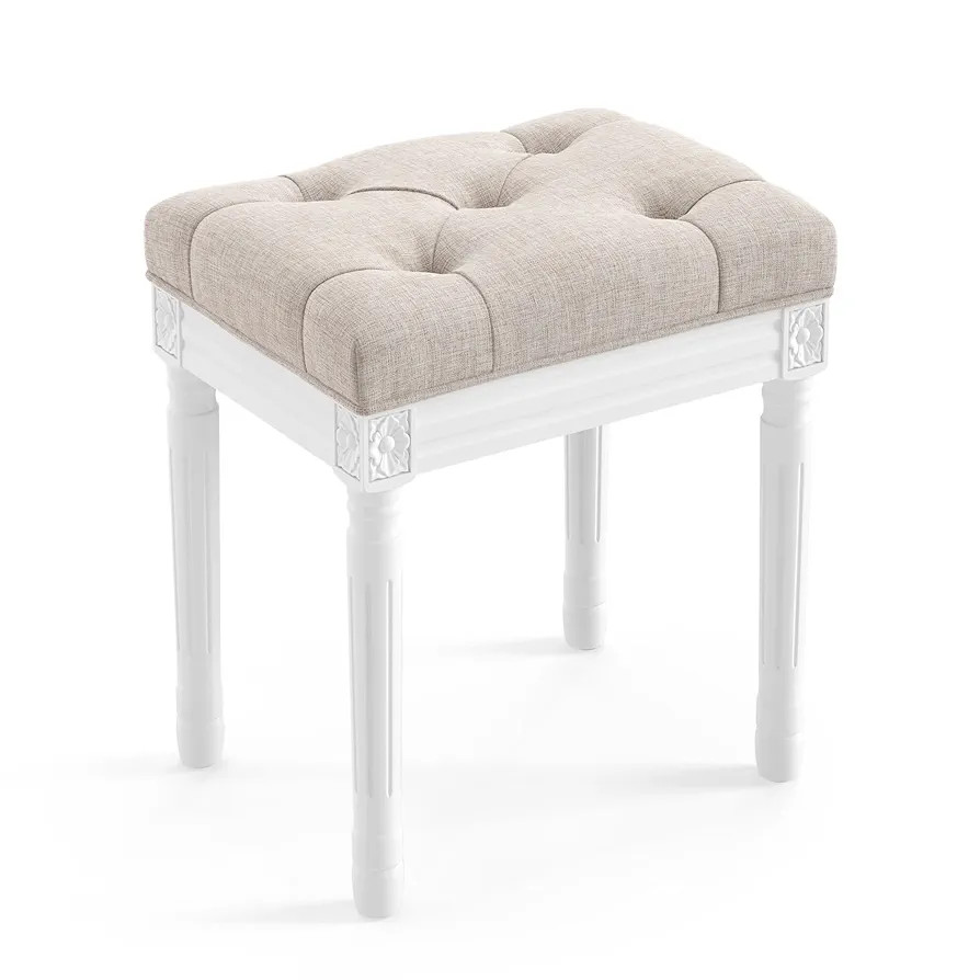 LUE BONA Upholstered Fabric Vanity Bench Seat, Makeup Stools for Vanity, Square Tufted Ottoman Be... | Amazon (US)