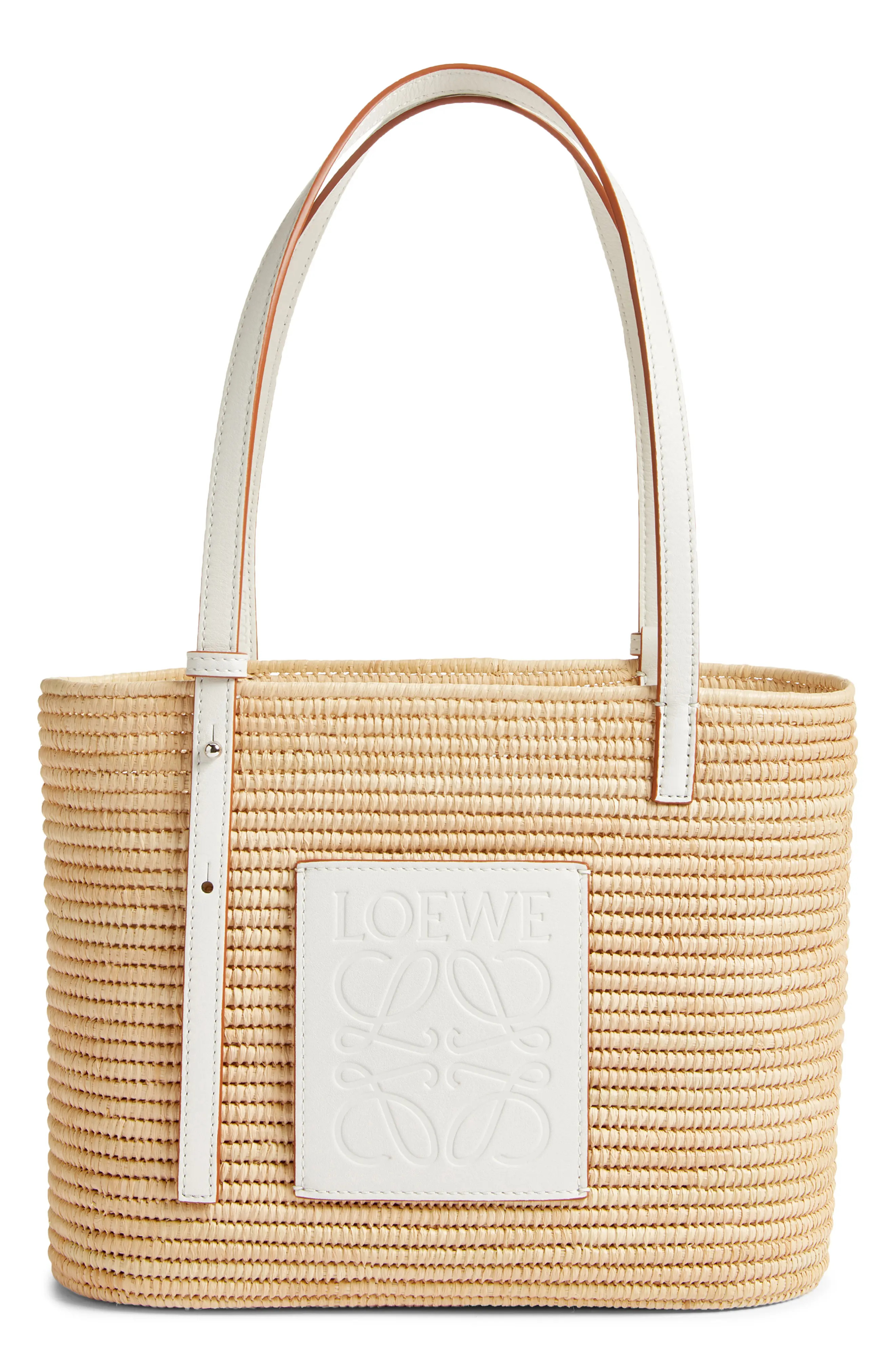 Loewe x Paula's Ibiza Small Square Raffia Basket Bag in Natural/White at Nordstrom | Nordstrom