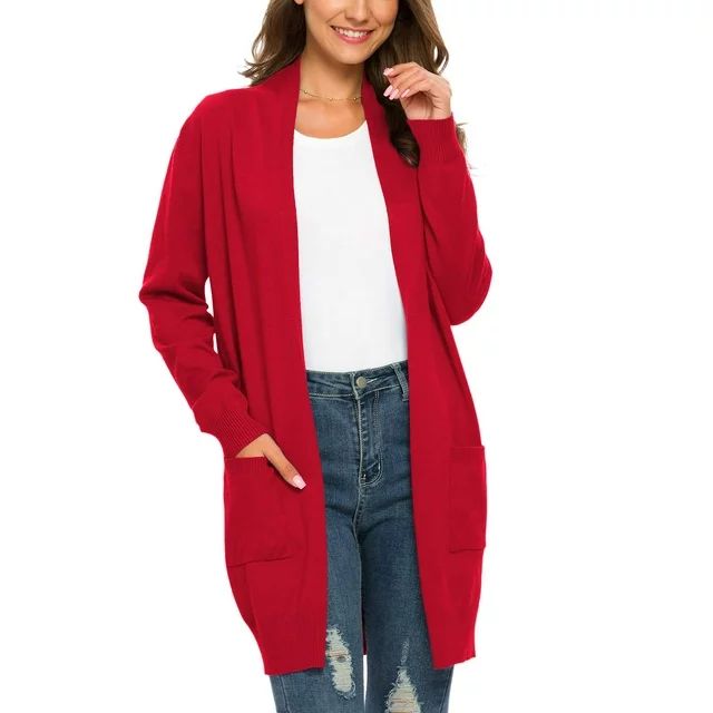 MLANM Essential Solid Open Front Long Knited Cardigan Sweater for Women, M Wine | Walmart (US)
