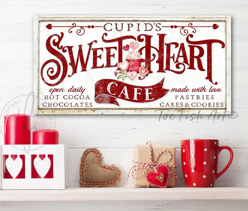 Cupid's Sweetheart Cafe Cocoa Bar Valentines Day Sign Modern Farmhouse Wall Decor & Customized Si... | Etsy (US)