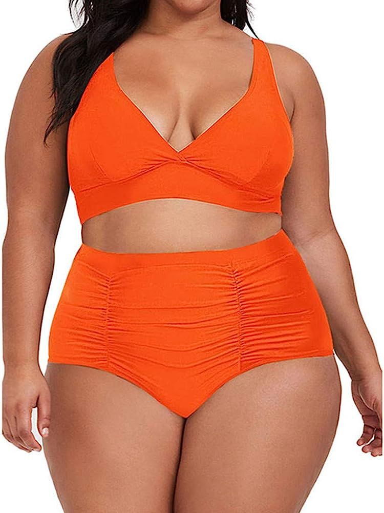 Gloria&Sarah Women's Two Piece Plus Size High Waisted Swimsuit Bathing Suit Swimwear | Amazon (US)