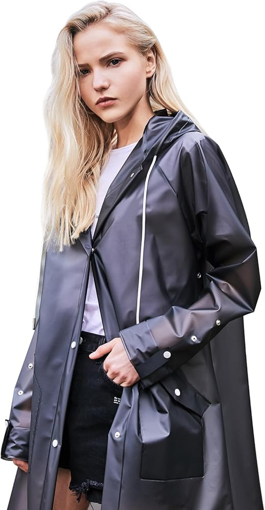 L-Rain TPU Clear Rain Coat for Women - Waterproof Packable Fashion Rain Poncho with Hood Reusable... | Amazon (US)