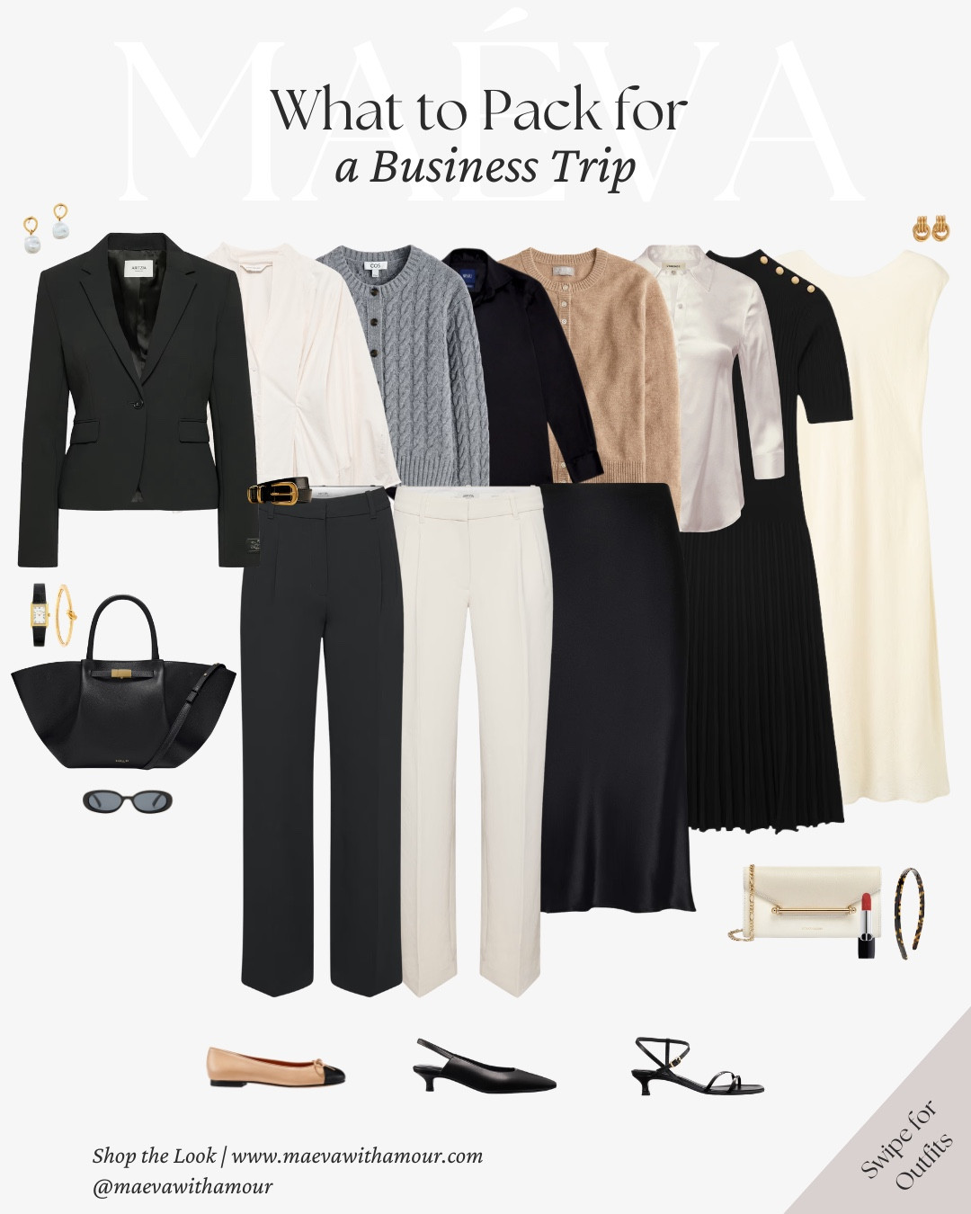 What to Pack for a Business Trip 💼 featuring 14 versatile looks

Business travel packing can feel complicated when you need outfits for meetings, presentations, dinners, and networking events! I created this capsule using pieces that can be styled for both day and evening, helping you pack lighter while still feeling prepared for different professional settings 

Think of this as a foundation that can adapt to your own style preferences and wardrobe needs! While designed with business travel in mind, these outfit formulas can also work beautifully as a timeless professional capsule for everyday wear 🤍

Packing notes: 

-Choose pieces that create multiple outfits, aim for at least 2–3 ways to style each item
-Build a cohesive color palette, if white isn’t for you, try taupe, light grey, navy, or chocolate brown
-Prioritize pieces that transition from day to evening
-Pack layers for changing temperatures
-Adjust the number of pieces based on trip length
-Include 1–2 relaxed pieces for travel or downtime
-Choose shoes that are versatile and comfortable
-Keep accessories minimal and easy to mix

🤍 Love this capsule? Comment SHOP to receive the link, or head to the link in bio to explore the full edit and more

✨ I’ve also shared the full packing guide and article on what to pack over on maevawithamour.com

👉 Save and follow along for more French-inspired style, thoughtful edits, and wardrobe ideas designed to elevate your everyday

With Amour, M.

#capsulewardrobe #packingtips #frenchstyle #travelwardrobe

#LTKootd #LTKTravel #LTKWorkwear